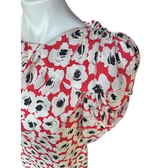 Digna Yero Sakowitz Womens Dress Size 10 Red Blk Wht Puff Sleeves & Draped Yoke - Picture 9 of 16